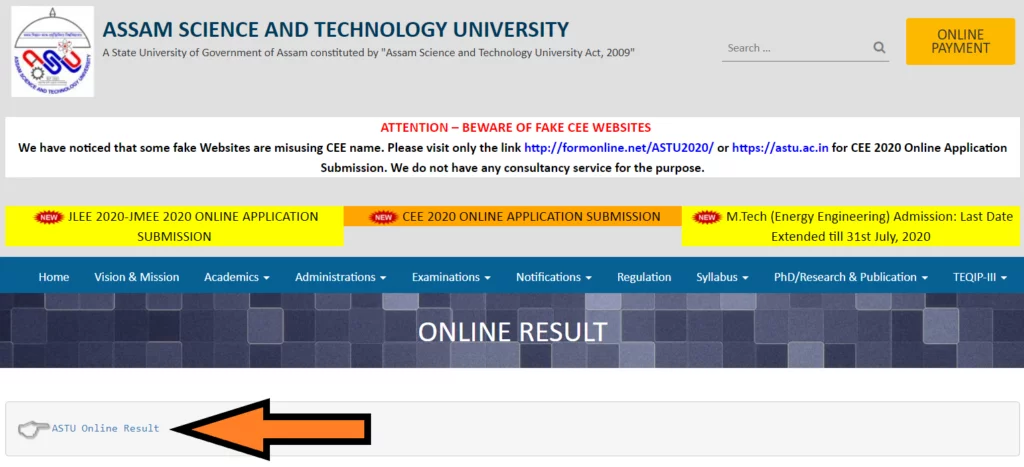 Online-result-link-ASTU