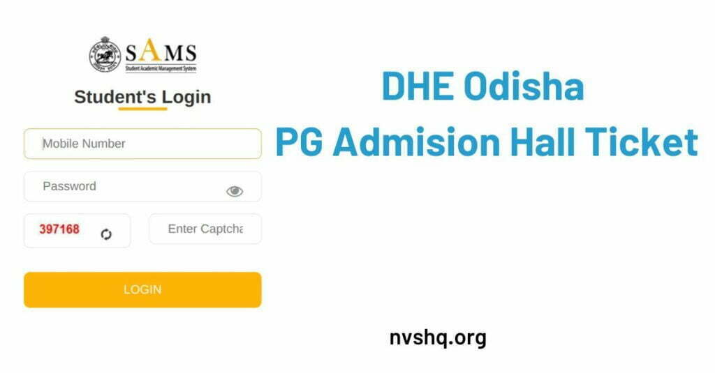 DHE Odisha PG Admission Hall Ticket