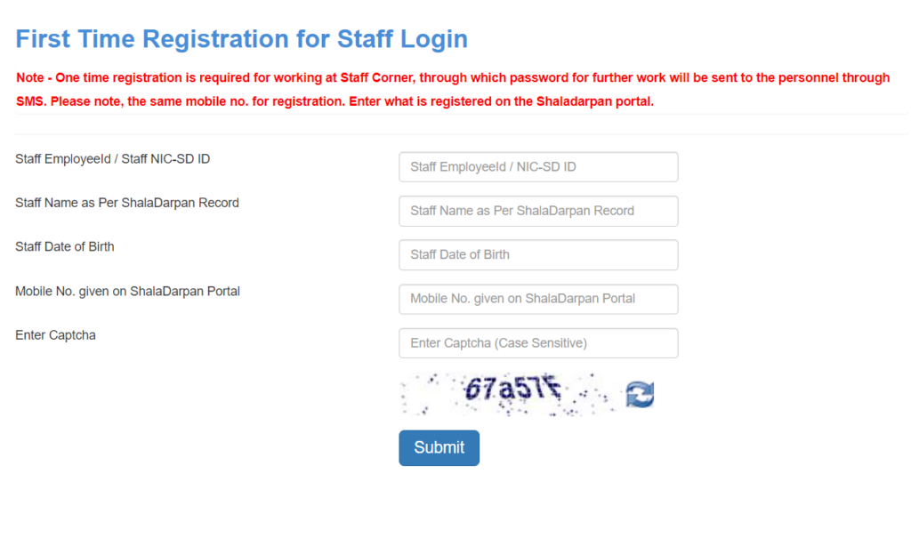 One Time Staff Registration on Shaladarpan 