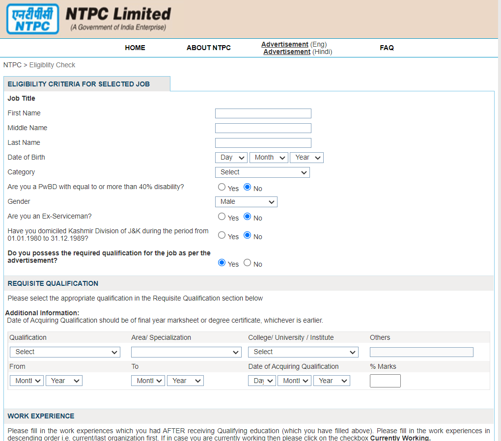 NTPC Recruitment Application Procedure 