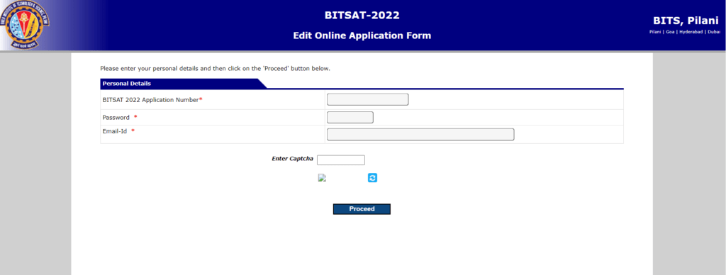 edit the BITSAT Exam Application Form