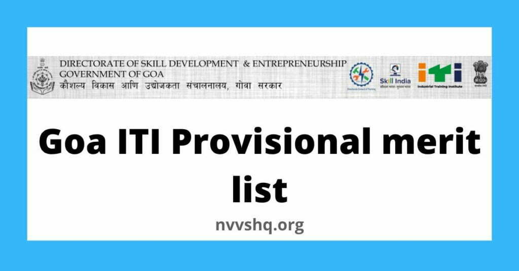 Goa ITI Provisional merit list for admission in industrial training institute