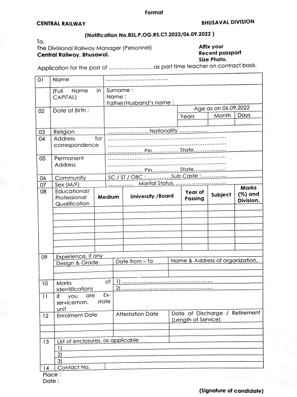 Screenshot Application Form Bhusawal 