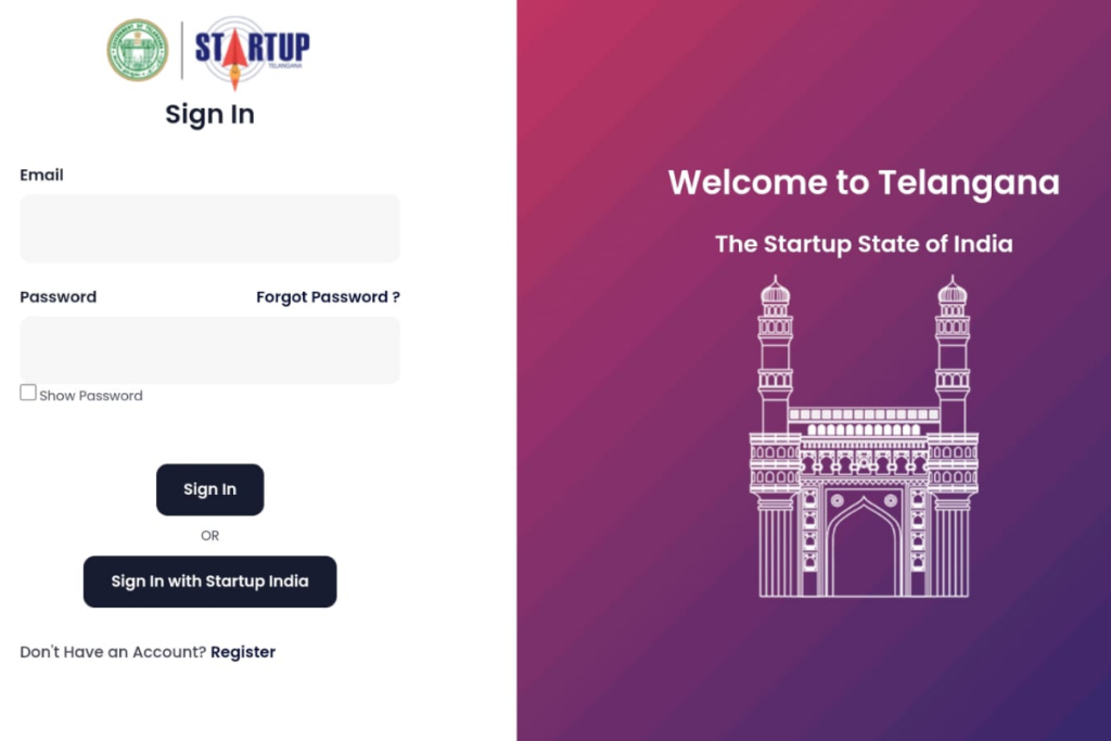 Login startup Telangana Portal 