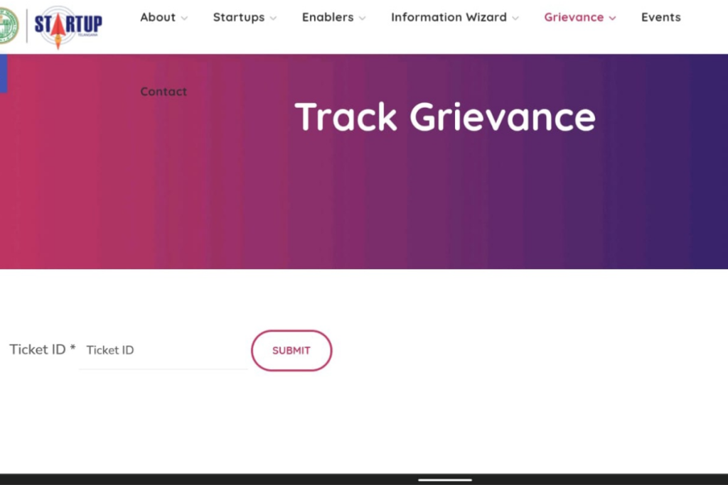 Track grievance for Startup Telangana Portal 