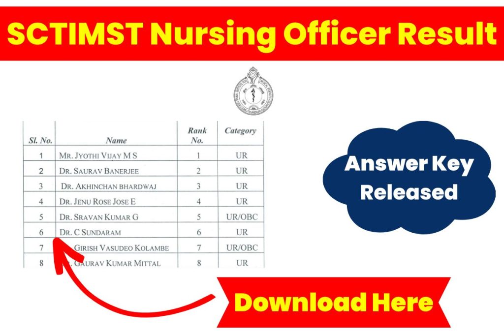 SCTIMST Nursing Officer Result