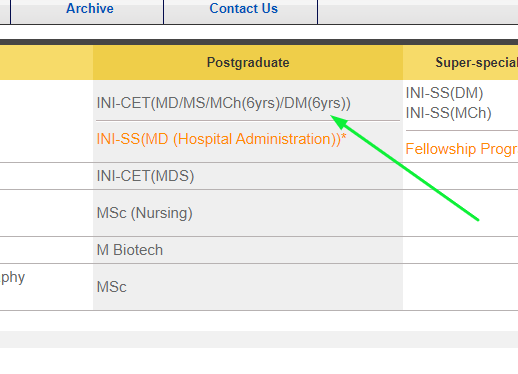 AIIMS INI-CET(MD or MS or MCh (6yrs) or DM (6yrs) link