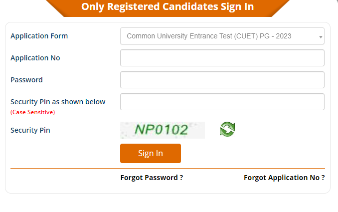 CUET PG Login Section