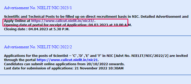 NIC Application Link
