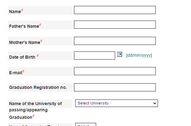 PU CET PG Registration Page