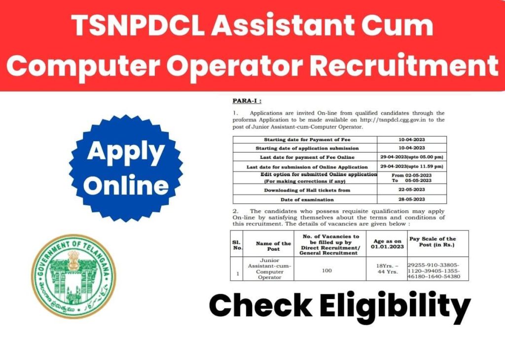 TSNPDCL Assistant Cum Computer Operator Recruitment