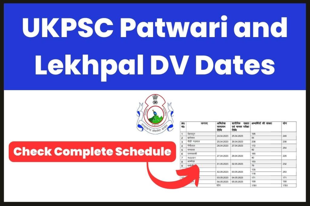 UKPSC Patwari and Lekhpal DV Dates 2023