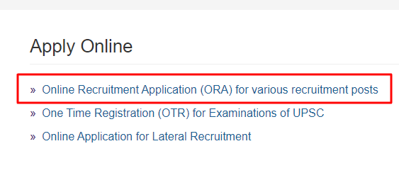 UPSC Online Recruitment Application (ORA) for various recruitment posts