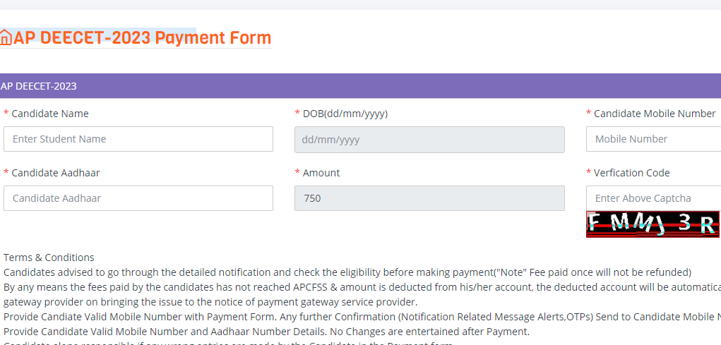 AP DEECET Payment Form