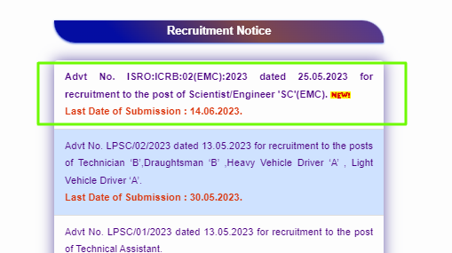 ISRO Scientist Engineer Recruitment Option