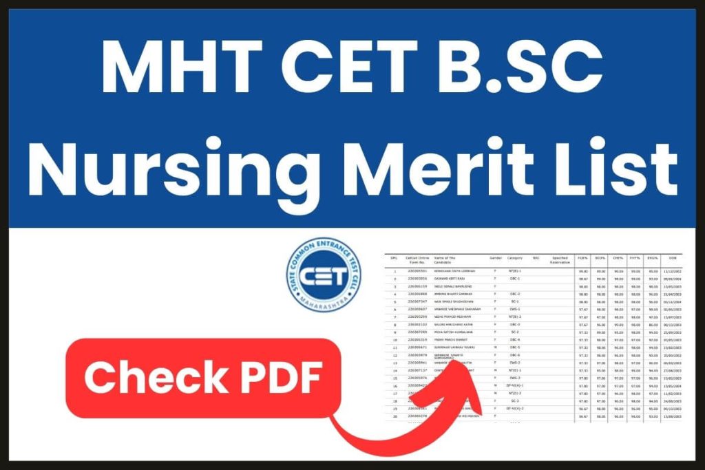 MHT CET B.SC Nursing Merit List 2023
