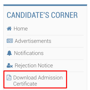 OPSC Admission Certificate Section
