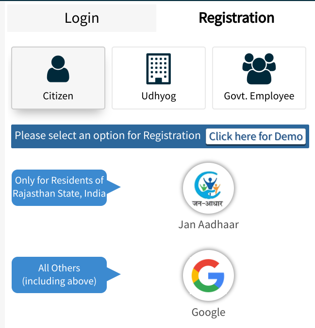 Rajasthan Registration Option