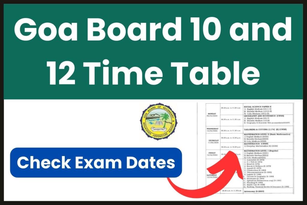 Goa Board 10 and 12 Time Table 2024