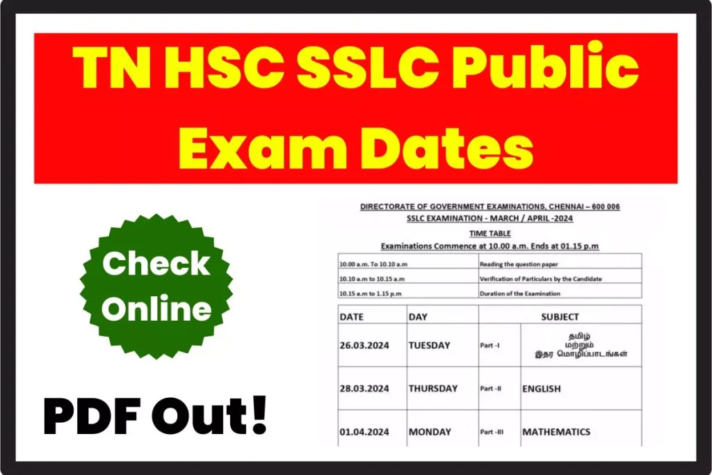 TN HSC SSLC Public Exam Dates