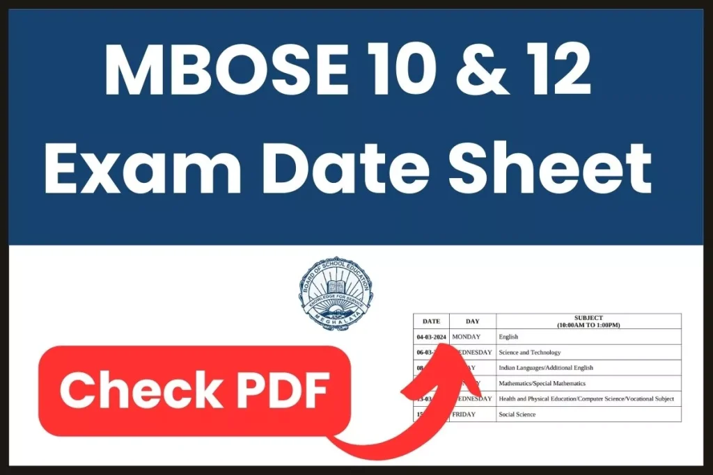 MBOSE 10 & 12 Exam Date Sheet