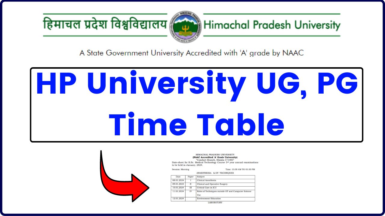 HPU Date Sheet 2024 OUT Check HP University UG PG Time Table