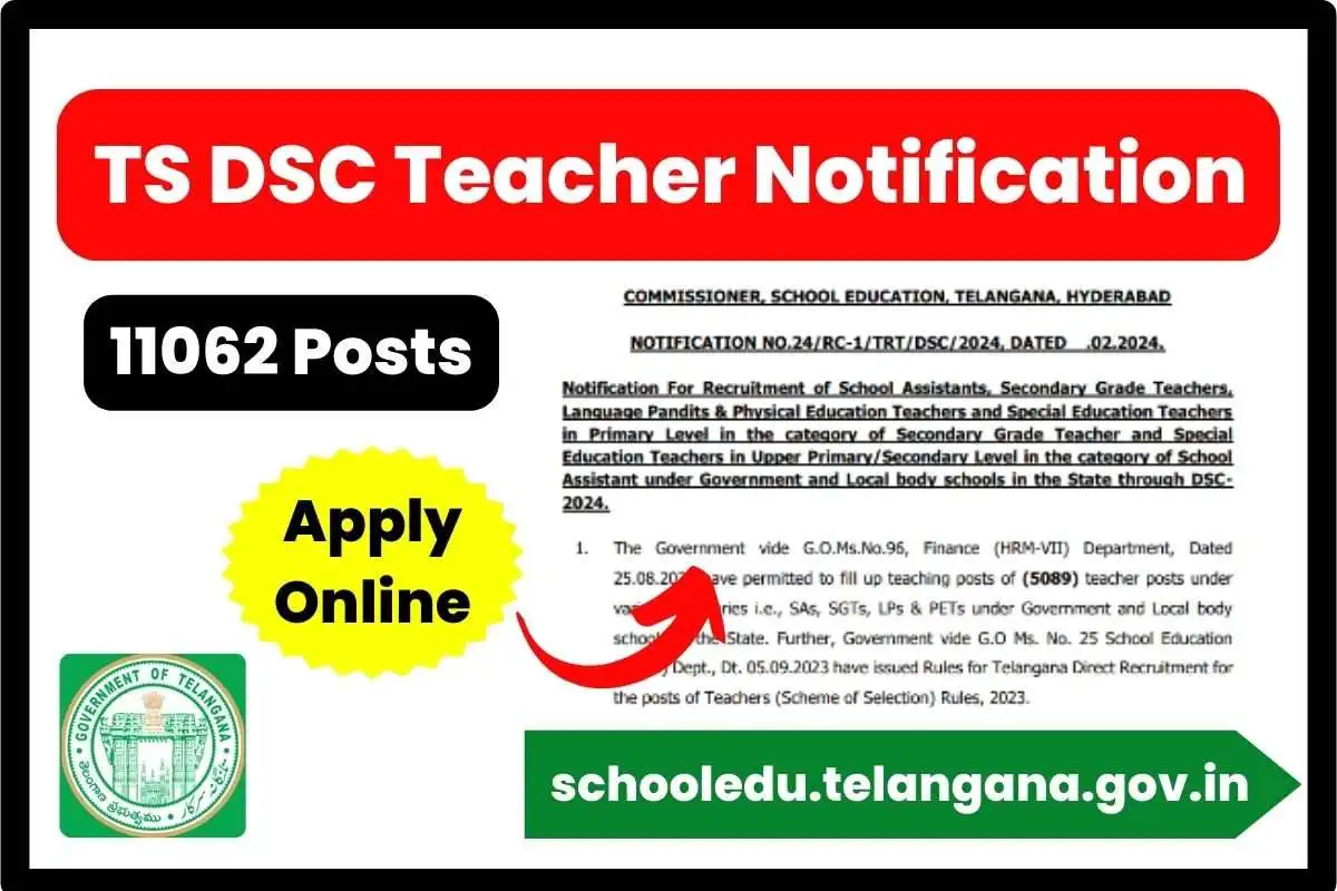 TS DSC Teacher Notification 2024 Released for 11062 Post PDF Download