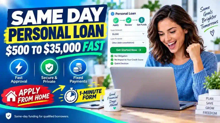 Same Day Personal Loan - Get $500 to $35,000 Personal Loan in 1 Minute, Apply at Your Home